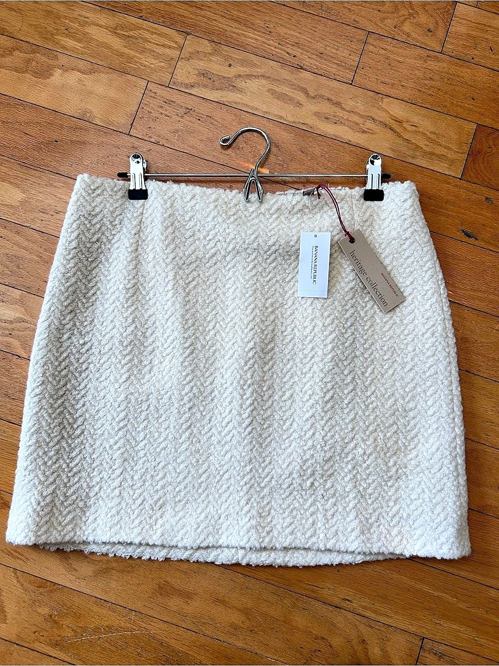 NWT Banana Republic Heritage Collection Ivory Chevron Bouclé Mini Skirt 12